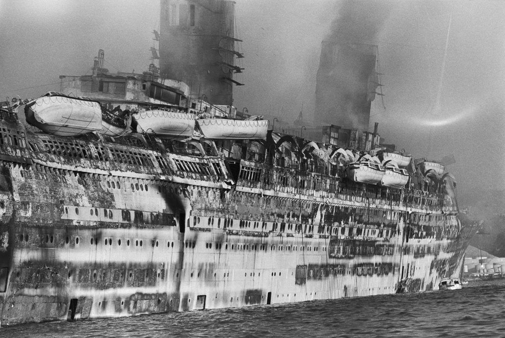 Detail of Gutted Hull Of Oceanliner, Qn. Elizabeth by Anonymous