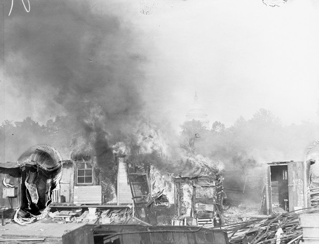 Detail of Shanties Burning in Bonus Army Shantytown by Anonymous
