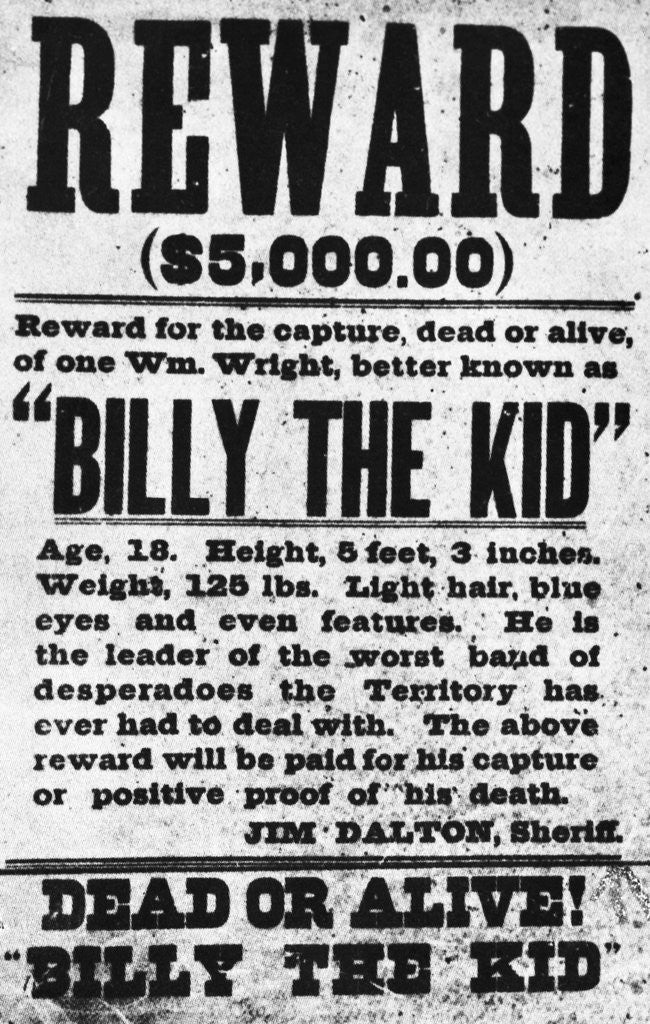 Detail of Wanted Poster for Billy the Kid by Anonymous