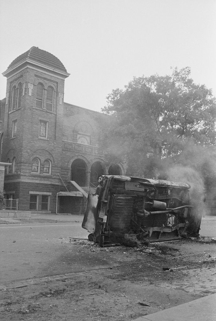 Detail of Bombed Car in Front of Church by Anonymous