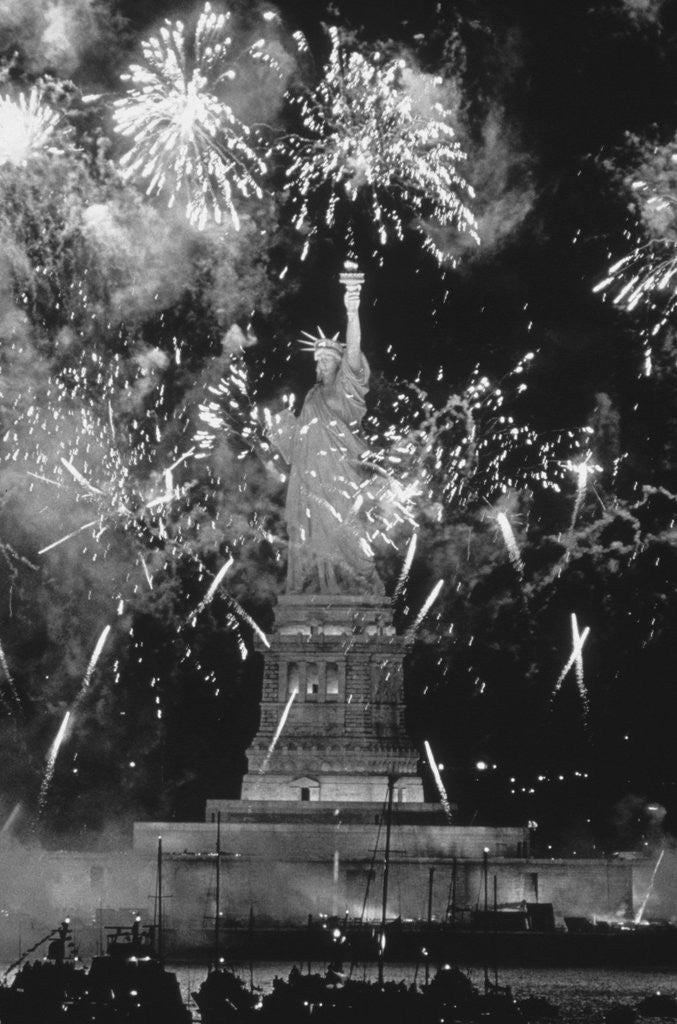 Detail of Fireworks at Statue of Liberty by Anonymous