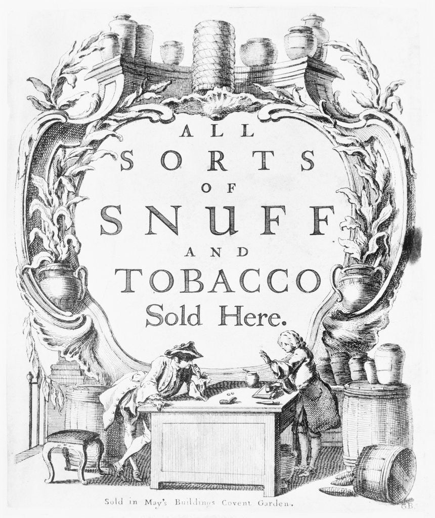 Detail of All Sorts of Snuff and Tobacco Sold Here Copper Engraving by Anonymous