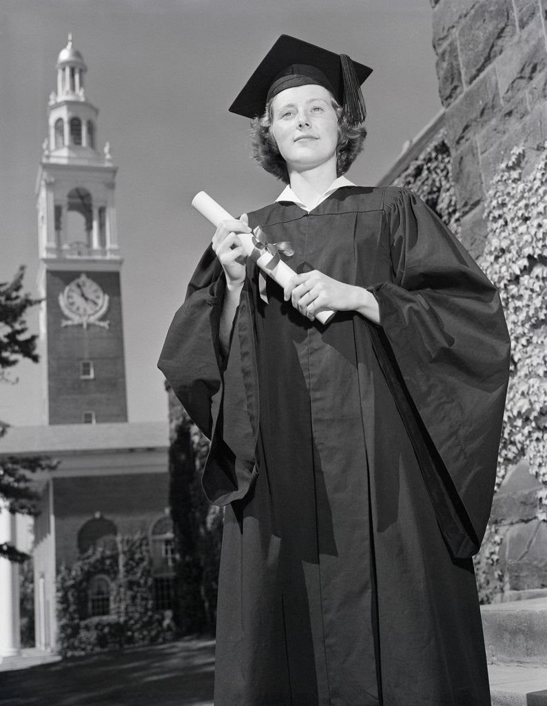 Detail of Woman in Mortarboard and Gown by Corbis