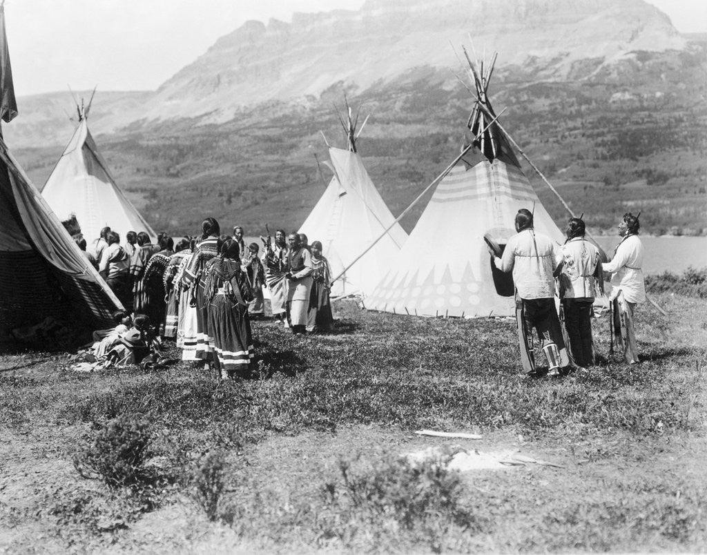 Detail of Native Americans Dance Amongst Teepees by Anonymous