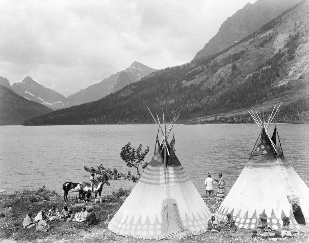 Detail of Teepee,Indians On Shore Of Lake by Anonymous