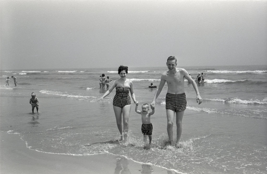 Detail of Family Walking on the Beach by Anonymous