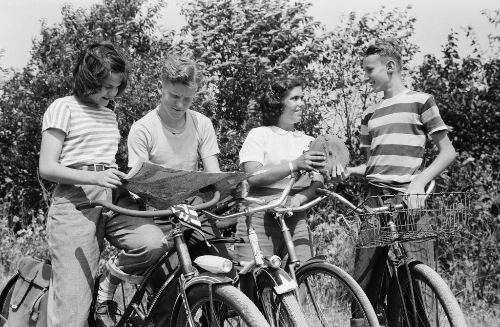 Detail of Cyclists Studying Road Map by Anonymous