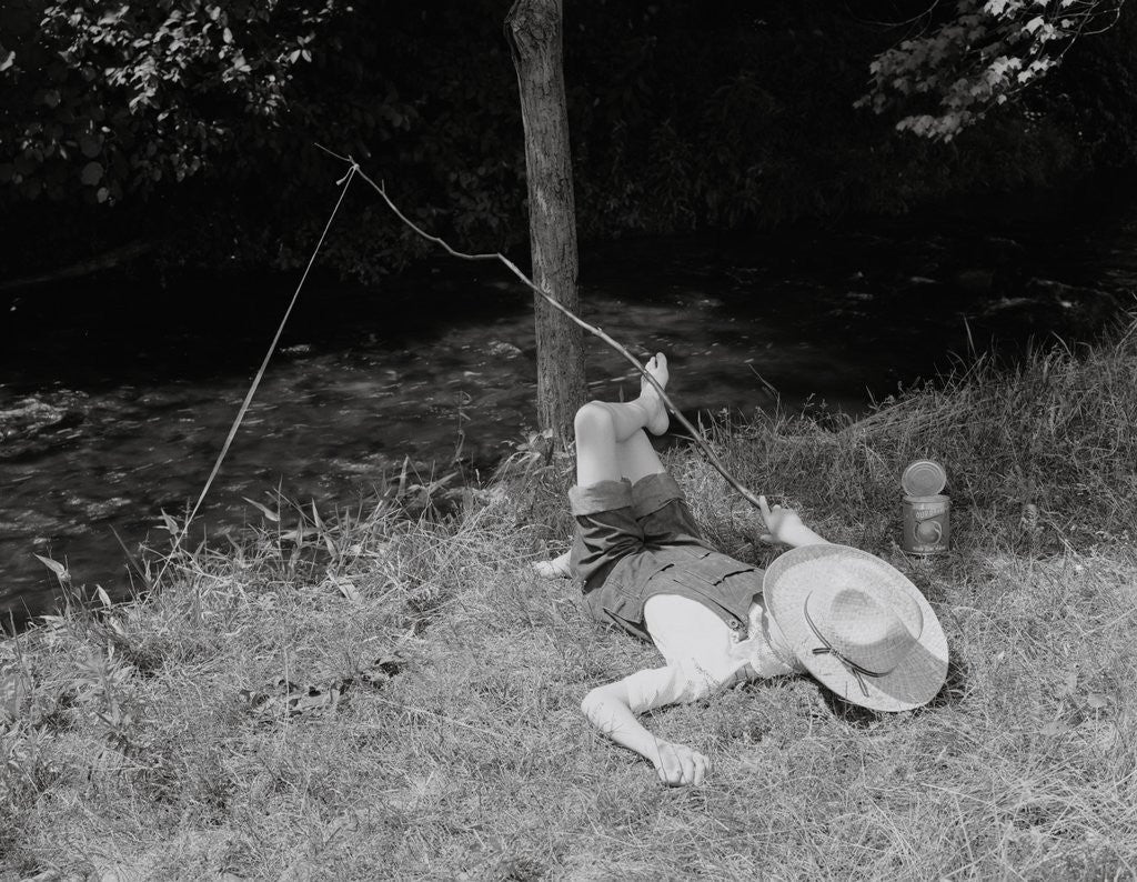 Detail of Boy Fishing in the Country by Anonymous