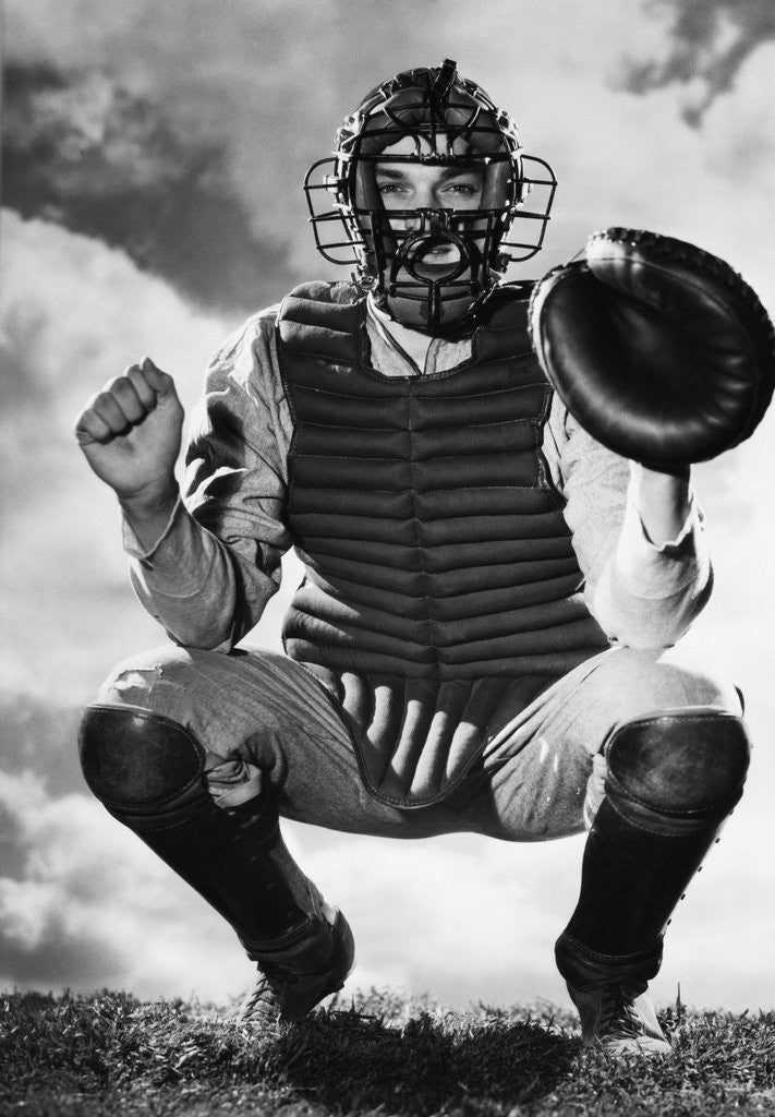 Baseball Catcher Awaiting the Ball posters prints by Anonymous