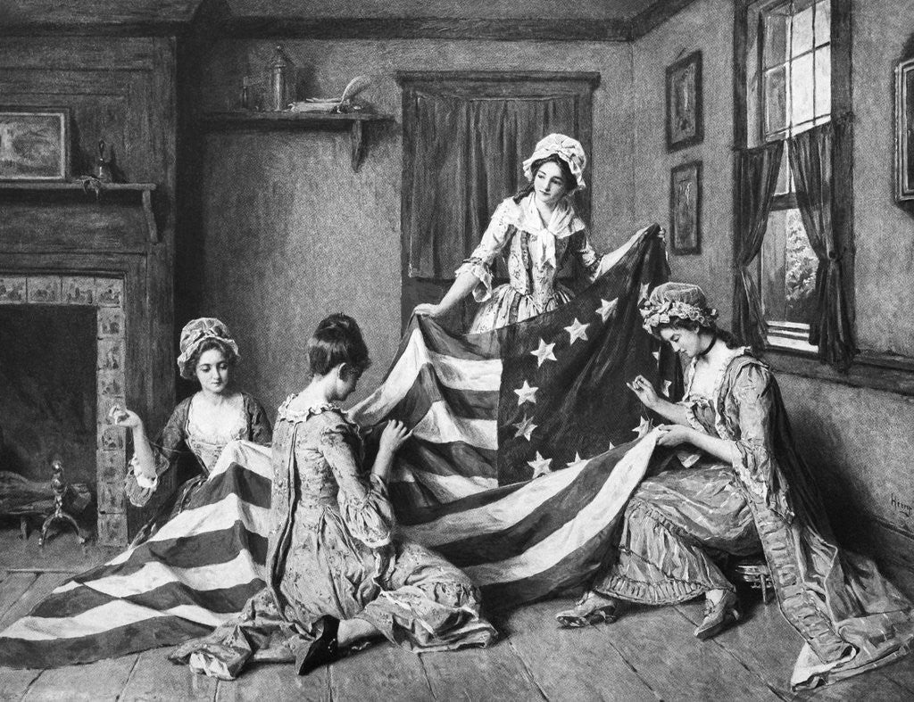Detail of Painting of Betsy Ross with American Flag by Anonymous