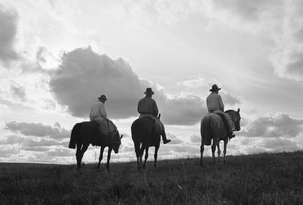 Detail of Three Men Riding the Range by Anonymous