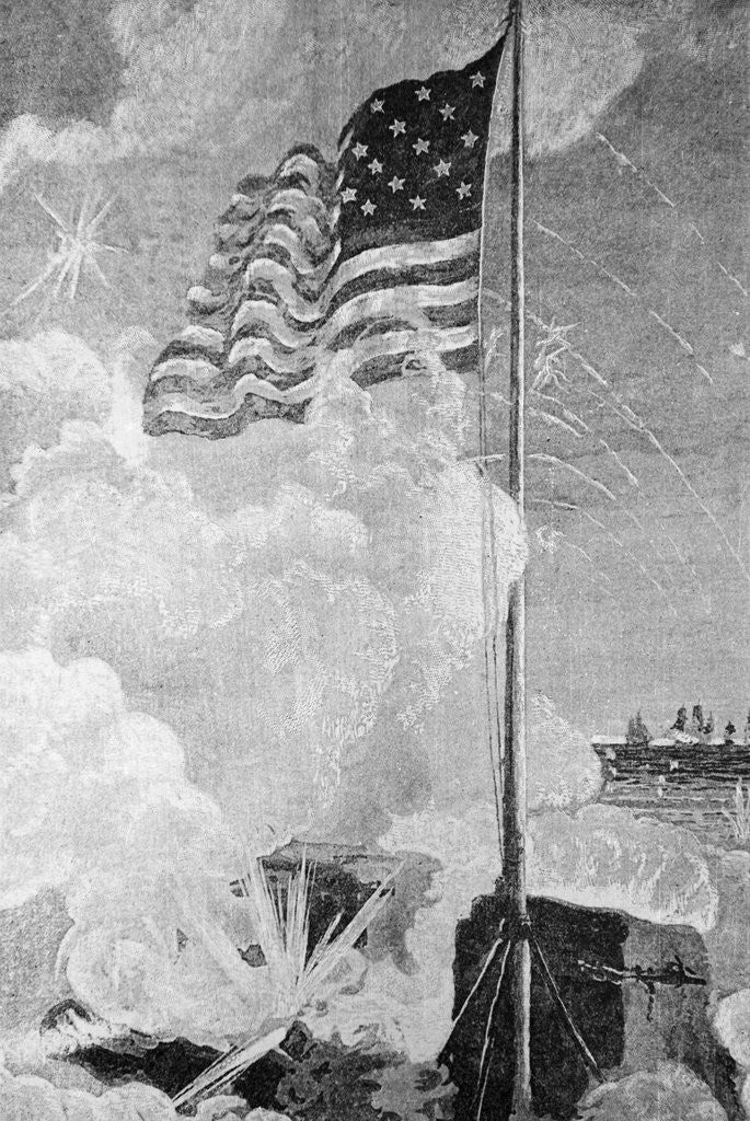 Detail of War Scene; Us Flag; Explosions by Anonymous