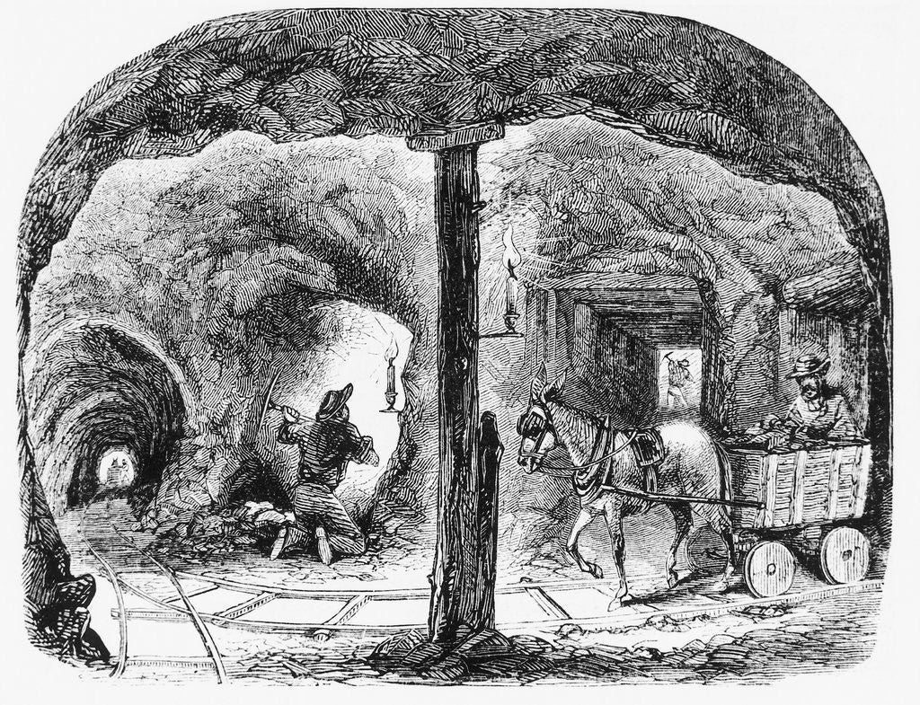 Detail of Mule Pulls Cart Thru Ca Gold Mine: Illus by Anonymous