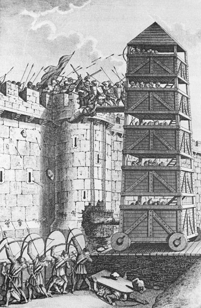 Detail of Engraving of Pavisers and a Movable Tower by Anonymous