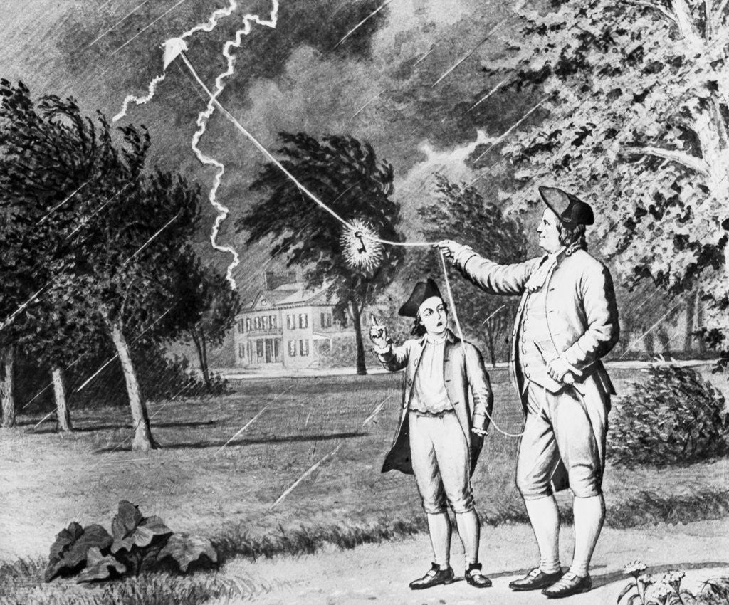 Detail of Drawing Of Benjamin Franklin Experiment by Corbis