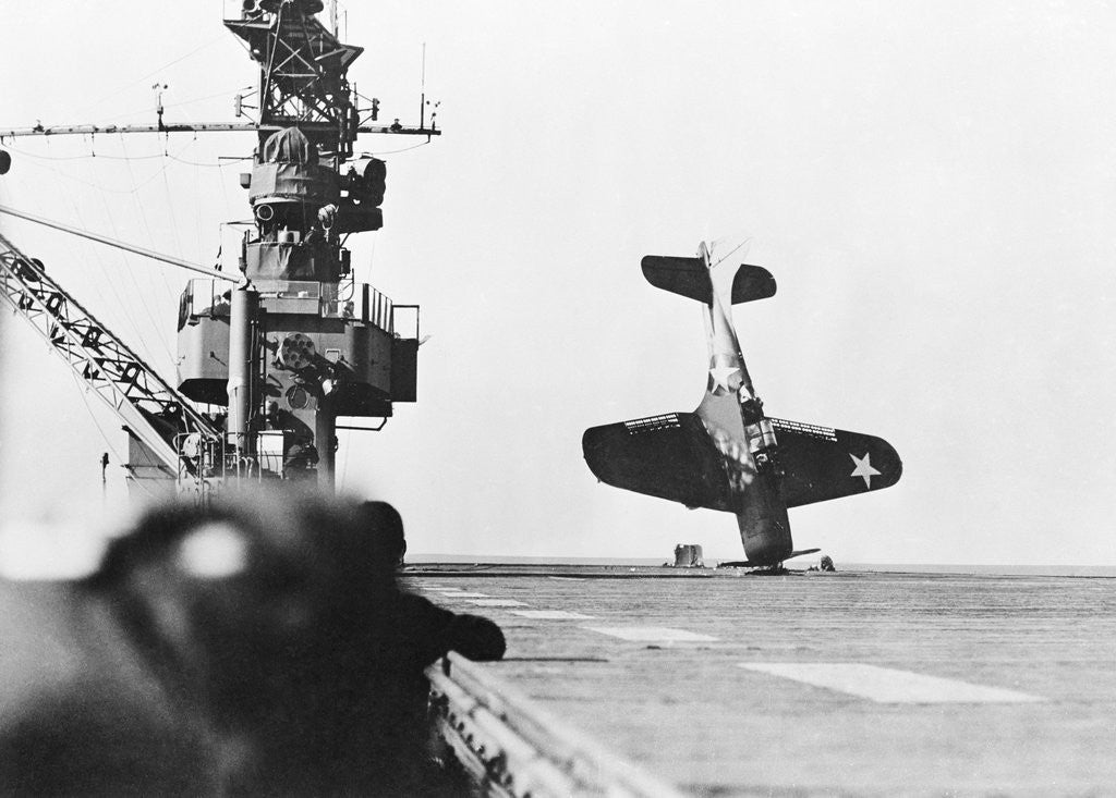 Detail of Douglas Dive-Bomber Crashed on Aircraft Carrier Deck by Anonymous