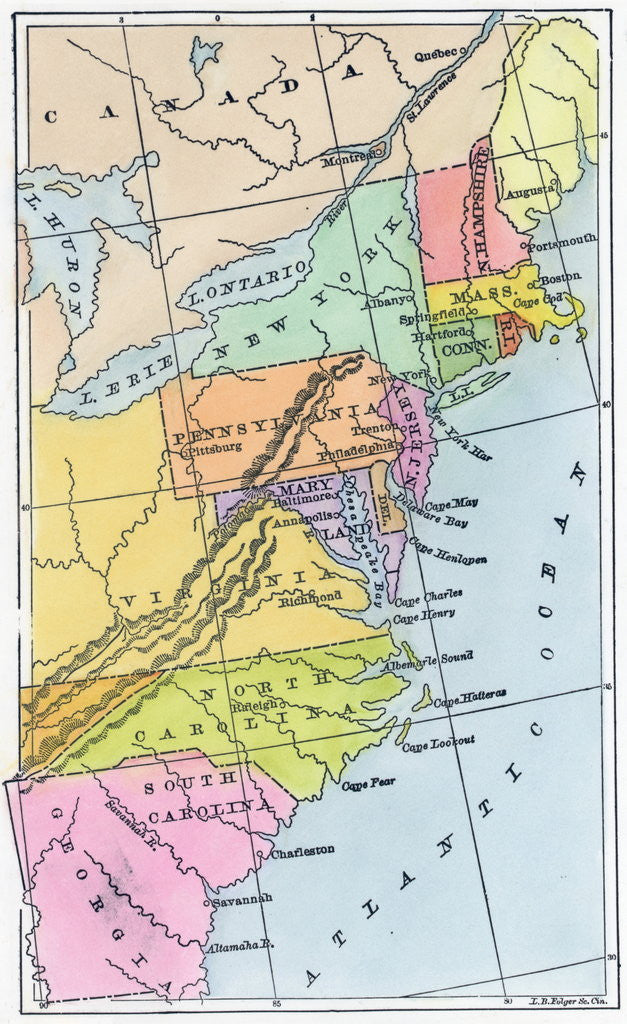 Detail of Map of the 13 Original American Colonies by Anonymous