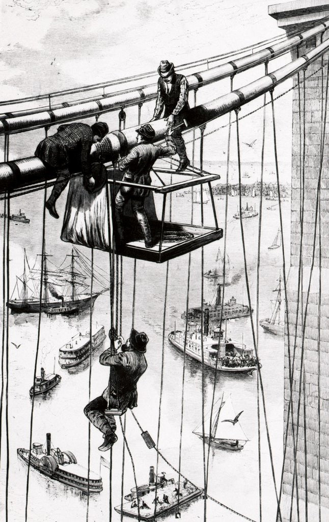Detail of Men Working; Building The Brooklyn Bridg by Anonymous