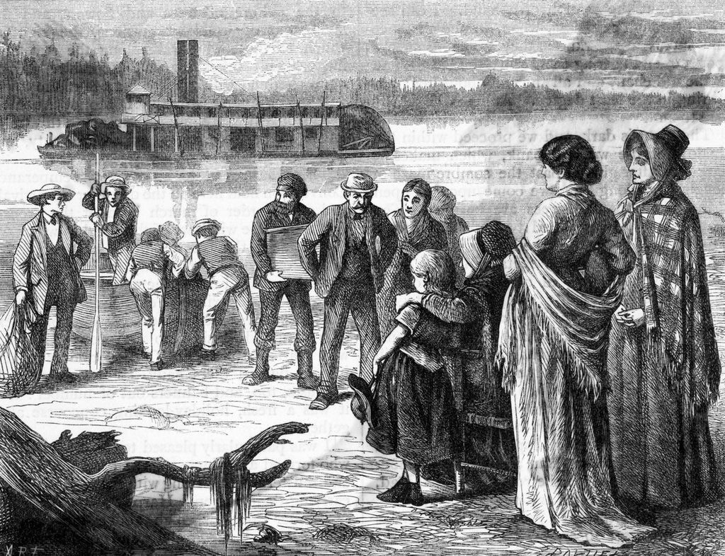 Detail of Emigrants Heading West At The River by Anonymous