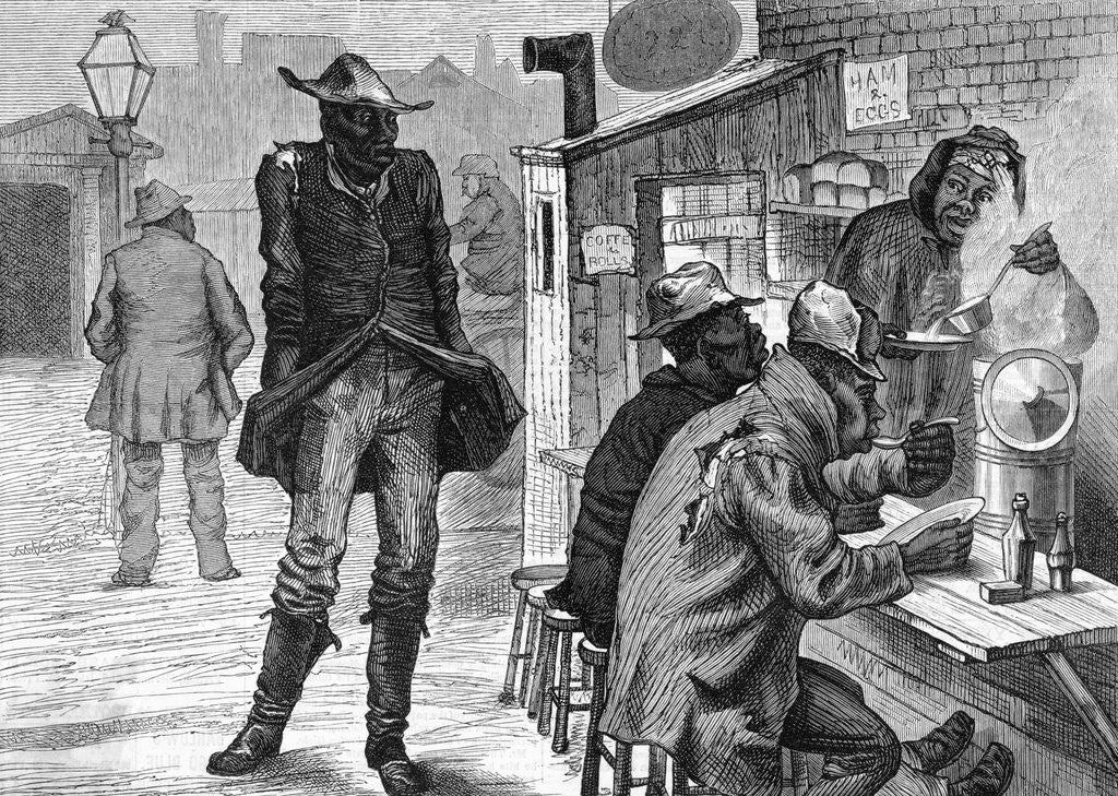 Detail of Hungry Black Man At Open Food Stand by Anonymous
