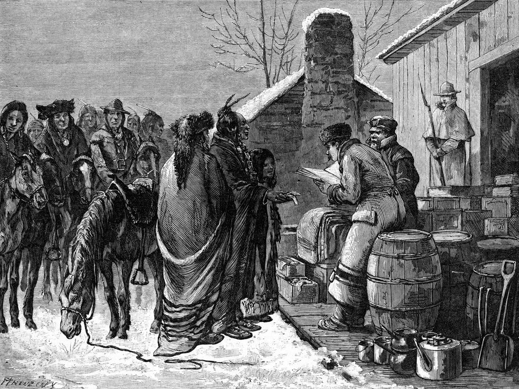 Detail of Distributing Supply To Indians; Drawing by Anonymous