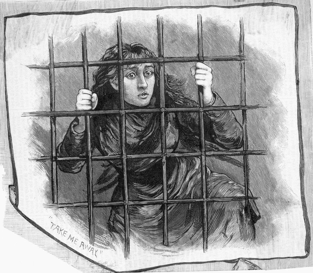 Detail of Insane Girl Behind Bars; Woodcut by Anonymous