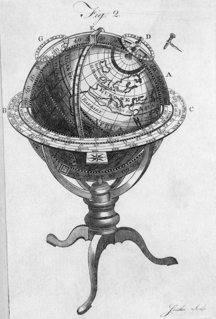 Detail of Globe On Stand 18Th Century Engraving by Anonymous