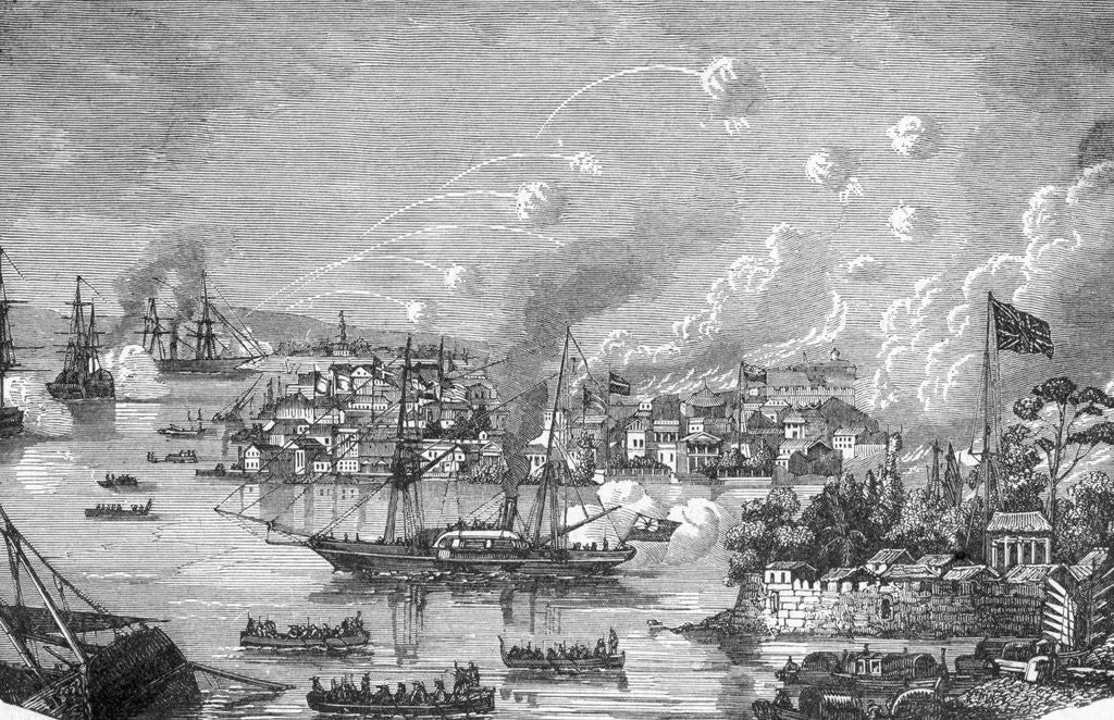 Detail of Engraving of the Bombardment of Canton by the English by Anonymous