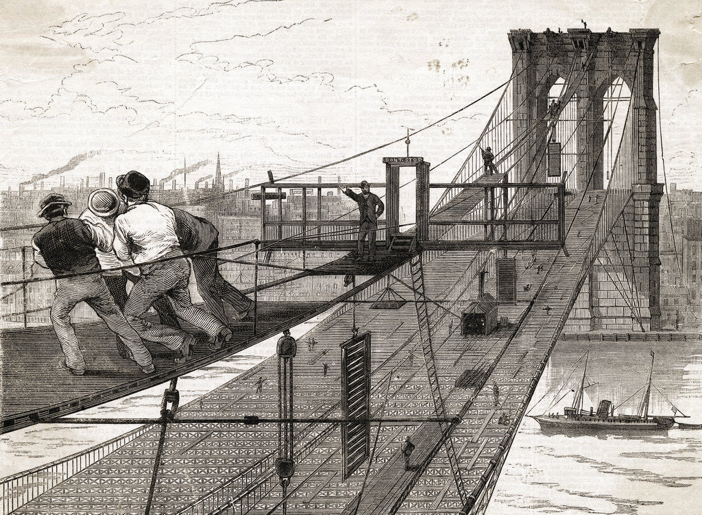 Detail of Building Of Brooklyn Bridge by Corbis