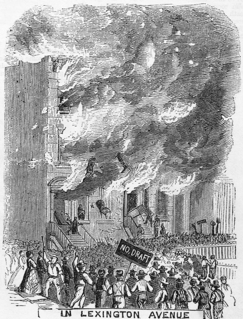 Detail of 19th-Century Engraving of a Mob Setting Fire to a House by Anonymous