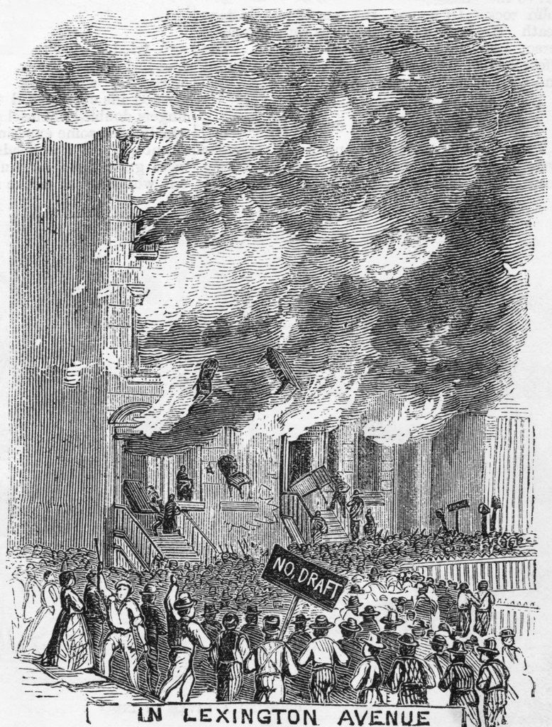Detail of 19th-Century Engraving of a Mob Setting Fire to a House by Corbis