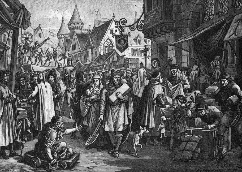 Detail of Illustration of a Medieval Market Place by Anonymous