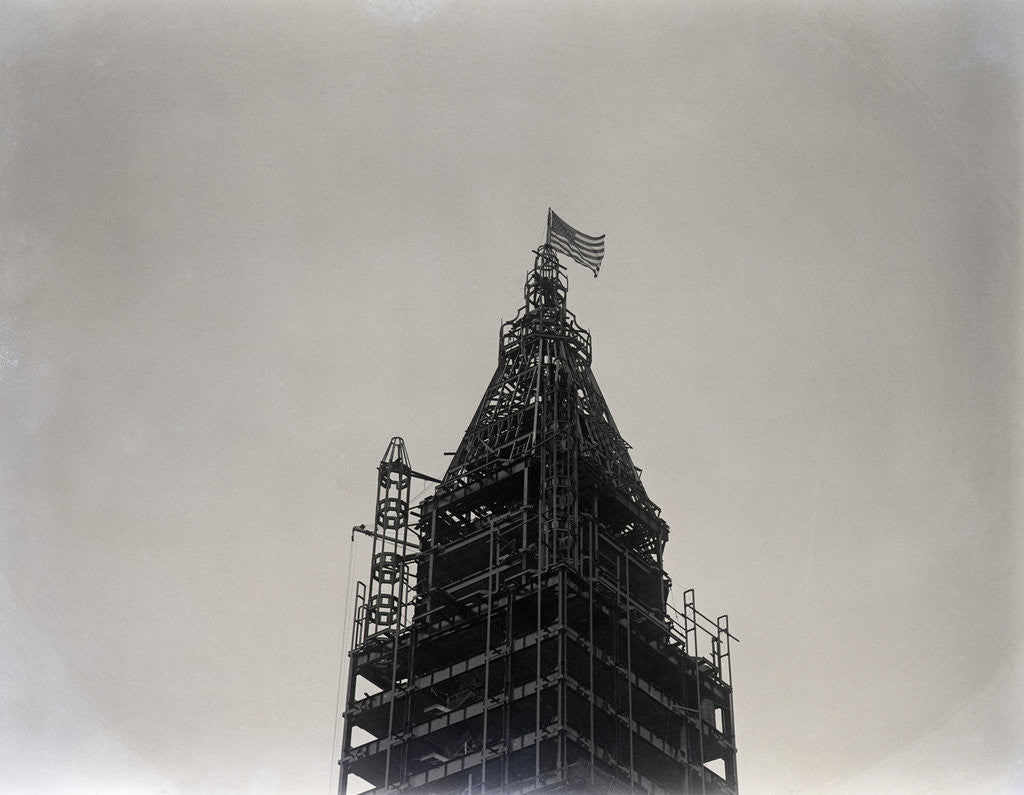 Detail of Flag On Top Of Woolworth Bldg. Iron Fram by Anonymous