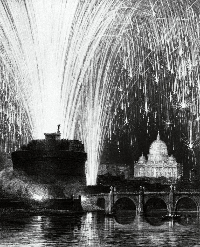 Detail of Fireworks over Sant'Angelo Bridge in Rome by Anonymous