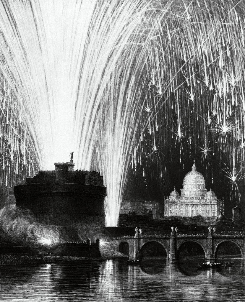 Detail of Fireworks over Sant'Angelo Bridge in Rome by Corbis