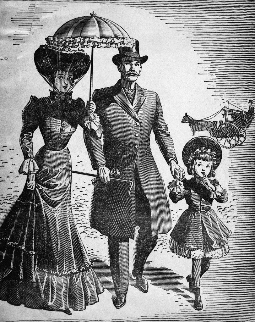 Detail of Woodcut; Fashionable Family On A Walk by Anonymous