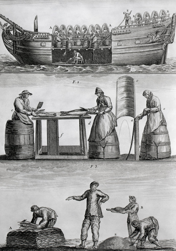Detail of Three Panels Of Fish Industry In 1770 by Anonymous