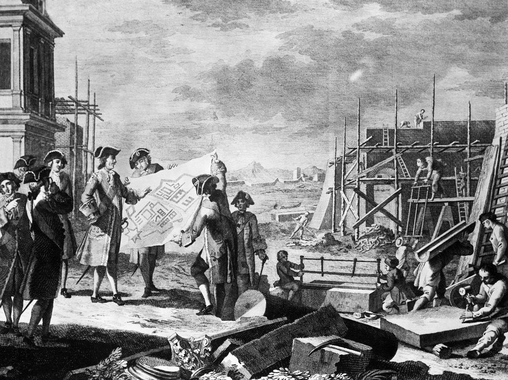 Detail of Engraving of Peter The Great Supervising the Building of St. Petersburg by Corbis
