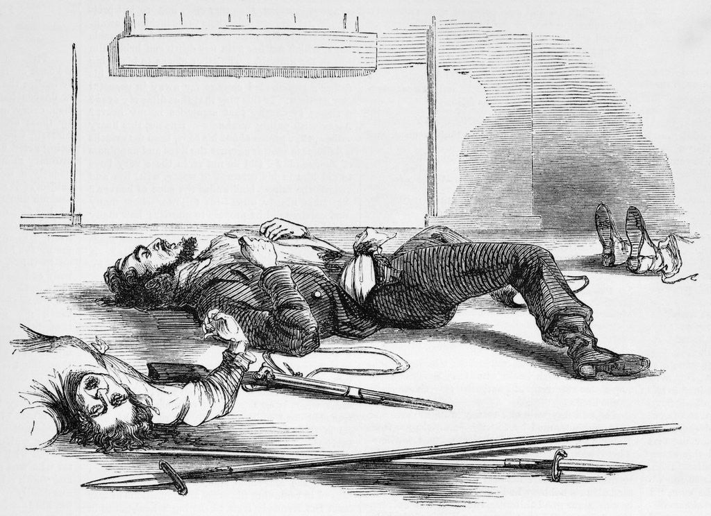Detail of Engraving Of Dead Laying On Floor by Anonymous