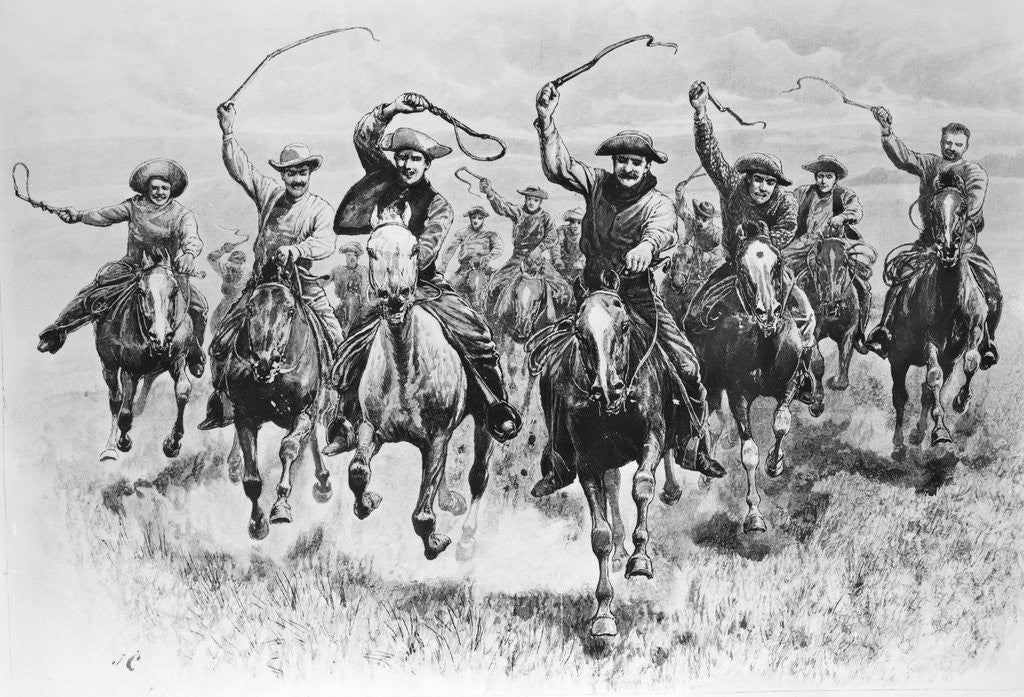 Detail of The Cowboy's Race Woodcut by Anonymous