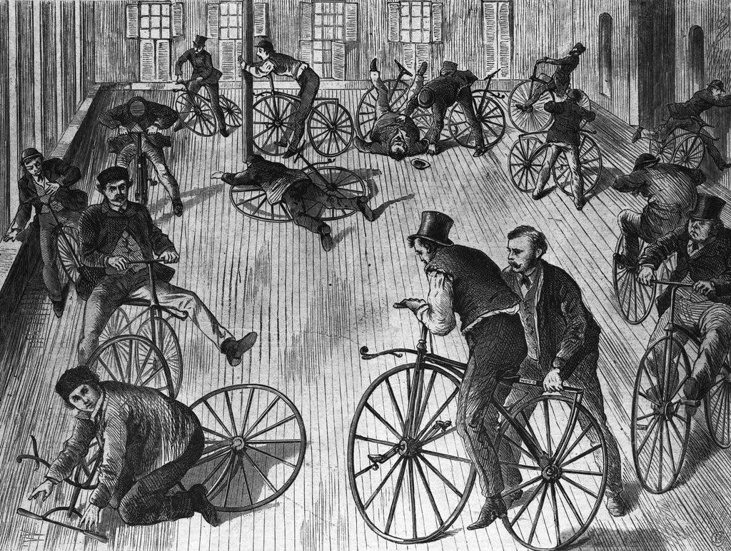 Detail of Scene In A Velocipede Riding School by Anonymous