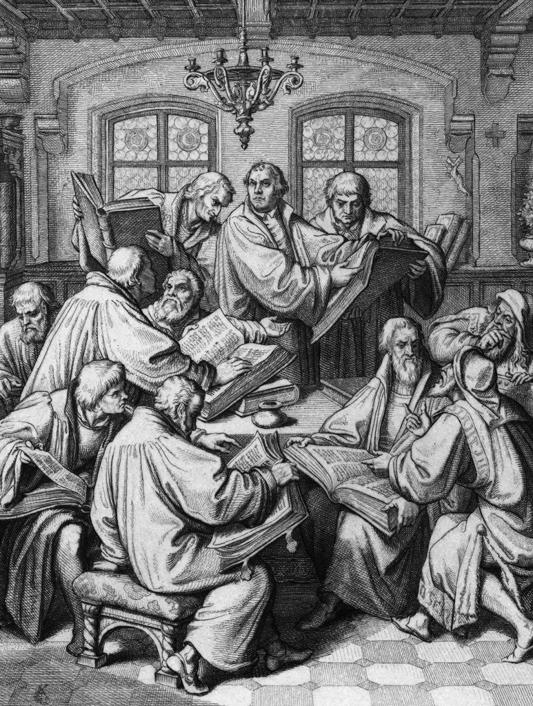 Detail of Martin Luther With Colleagues; Engraving by Corbis