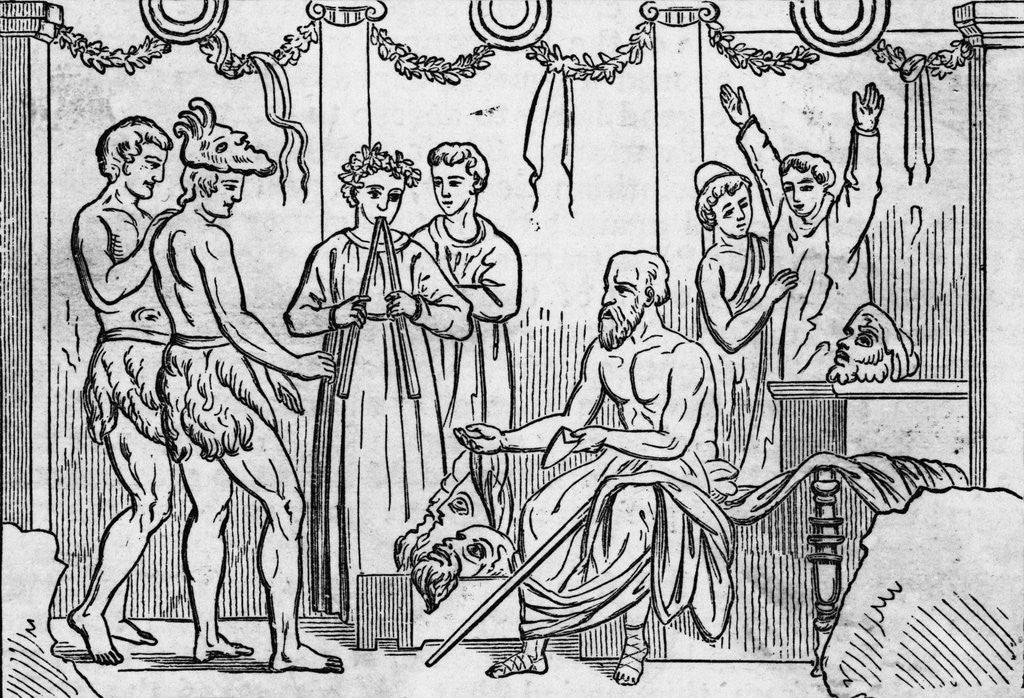 Detail of Rehearsal Of A Greek Comedy; Etching by Anonymous