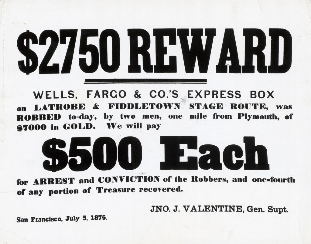 Detail of Reward Postrer For Stage Robbers by Anonymous