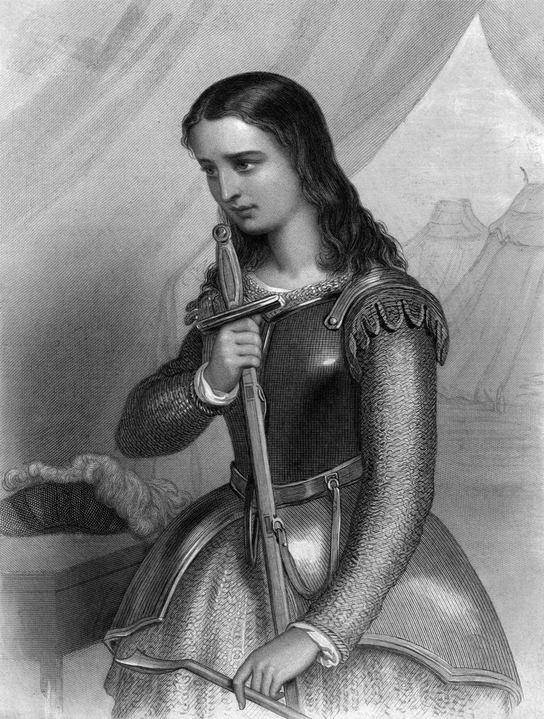 Detail of Joan Of Arc Holding Sword; Engraving by Anonymous