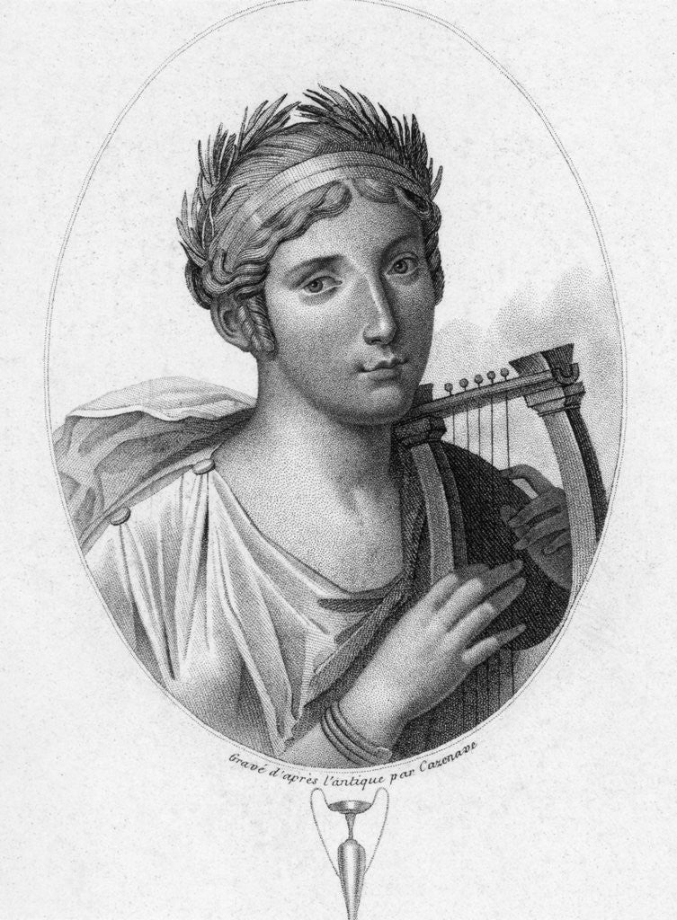 Detail of Engraved Portrait of Sappho, Greek Lyric Poet by Corbis