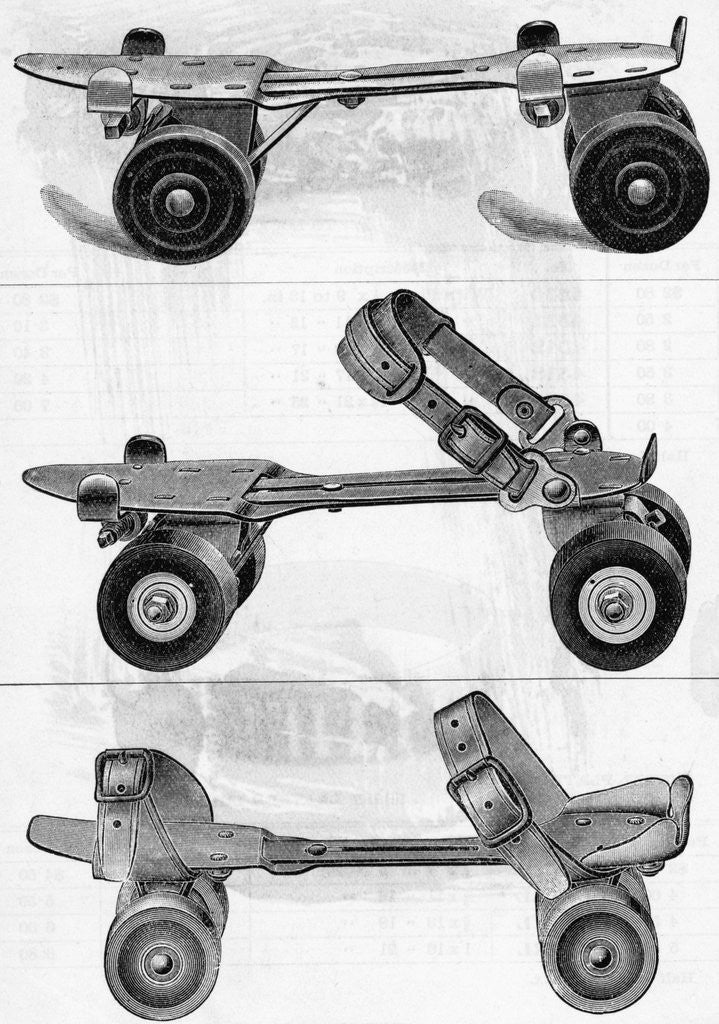 Detail of Three Different Kinds of Roller Skates by Anonymous