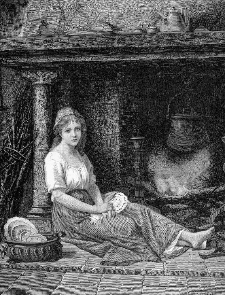 Detail of Illustration of Cinderella sitting in the corner by Corbis