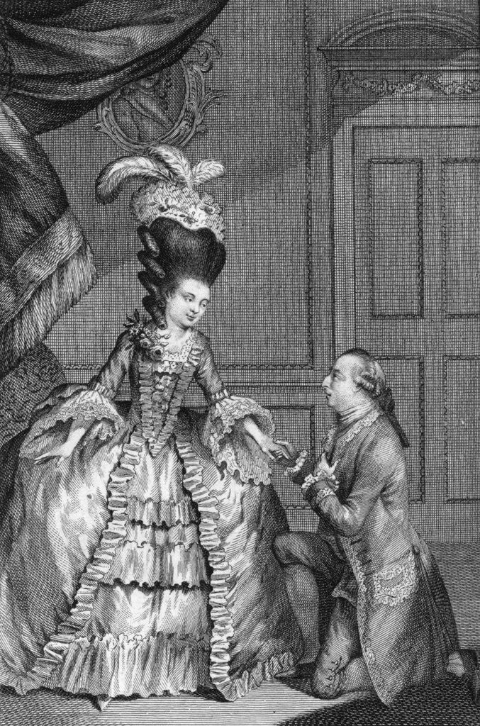 Detail of 1777 Engraving of a Man Proposing to a Woman by Corbis