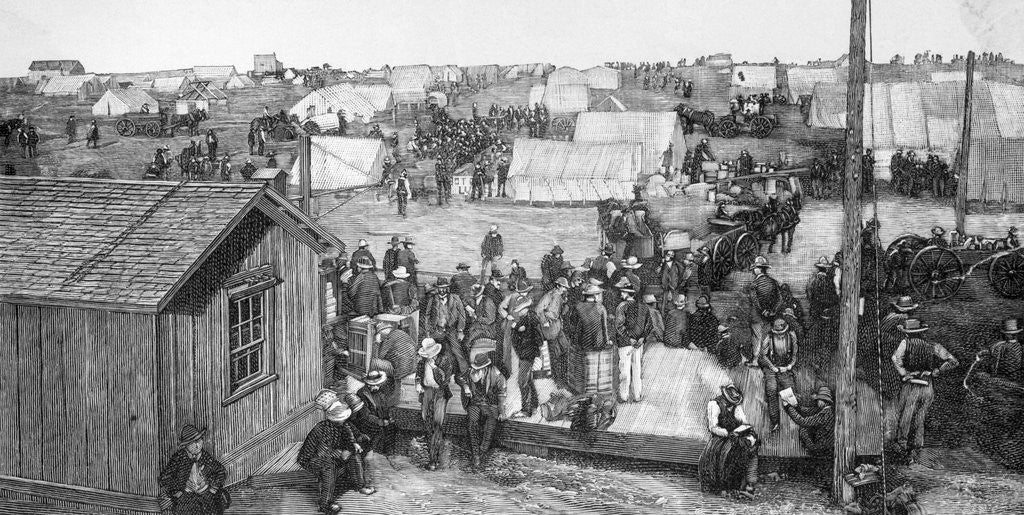 Detail of Engraving Of Settling Of An Oklahoma Town by Corbis